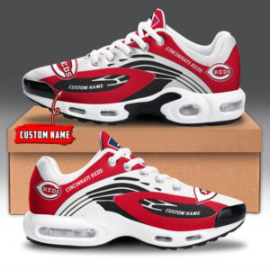 Cincinnati Reds Personalized Name Team Logo Mix Colors Wave Line Shoes Air Cushion Sneakers