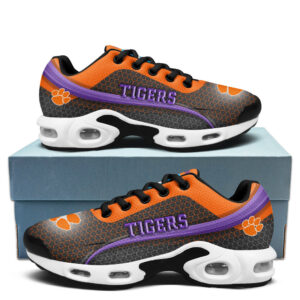 Clemson Personalized Name Team Colors Wave Line Beehive Pattern Air Max Shoes Air Cushion Sneakers