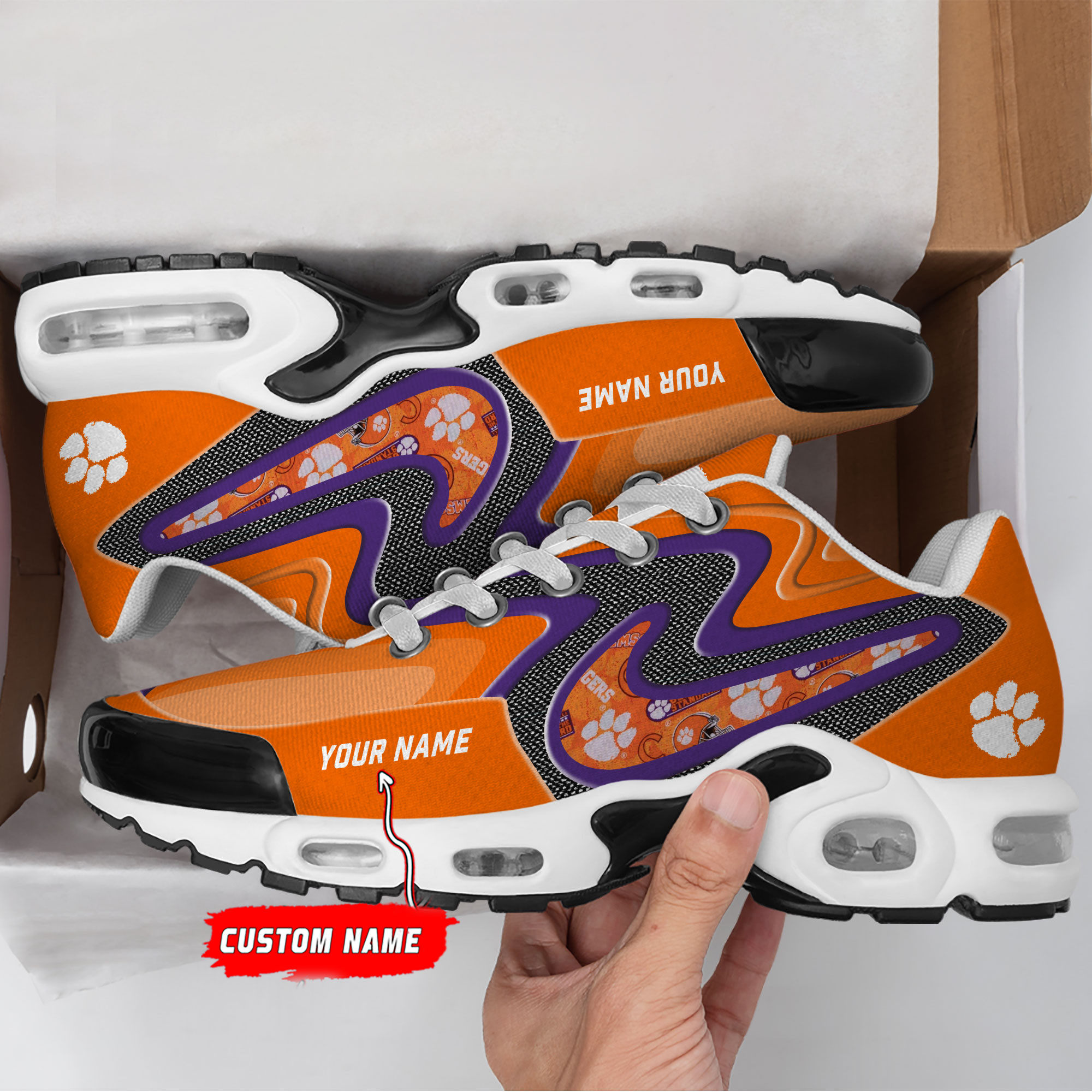 Clemson Tigers Personalized Name Team Checkmark Logo Mix Colors Stitch Line Air Max Shoes Air Cushion Sneakers 1 Clemson Tigers Personalized Name Team Checkmark Logo Mix Colors Stitch Line Air Max Shoes Air Cushion Sneakers