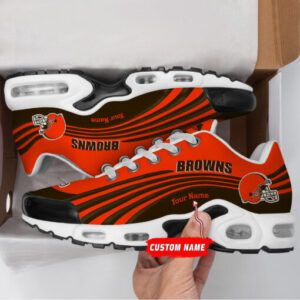 Cleveland Browns Personalized Name Team Colors Wave Lines Air Max Shoes Air Cushion Sneakers