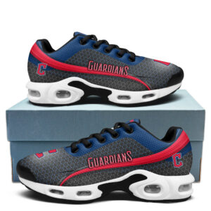 Cleveland Guardians Personalized Name Team Colors Wave Line Beehive Pattern Air Max Shoes Air Cushion Sneakers