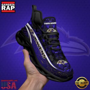 National Football League Custom Name Baltimore Ravens Team Logo Air Max Shoes Air Cushion Sneakers