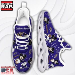 National Football League Baltimore Ravens Mickey Mouse Custom Name Air Max Shoes Air Cushion Sneakers