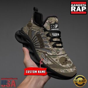 National Football League Custom Name Cleveland Browns Camo Veteran Day Air Max Shoes Air Cushion Sneakers