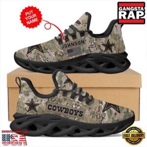 National Football League Custom Name Dallas Cowboys US Army Military Veteran Camouflage Air Max Shoes Air Cushion Sneakers