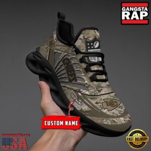 National Football League Custom Name Kansas City Chiefs Camo Veteran Day Air Max Shoes Air Cushion Sneakers