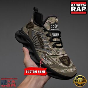 National Football League Custom Name Las Vegas Raiders Camo Veteran Day Air Max Shoes Air Cushion Sneakers
