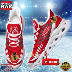 National Hockey League Custom Name Chicago Blackhawks Team Logo Air Max Shoes Air Cushion Sneakers