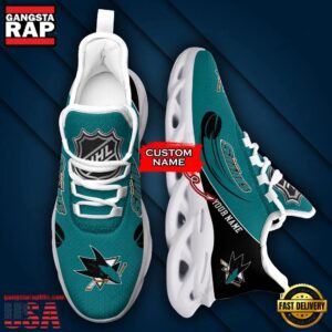 National Hockey League Custom Name San Jose Sharks Team Sport Air Max Shoes Air Cushion Sneakers