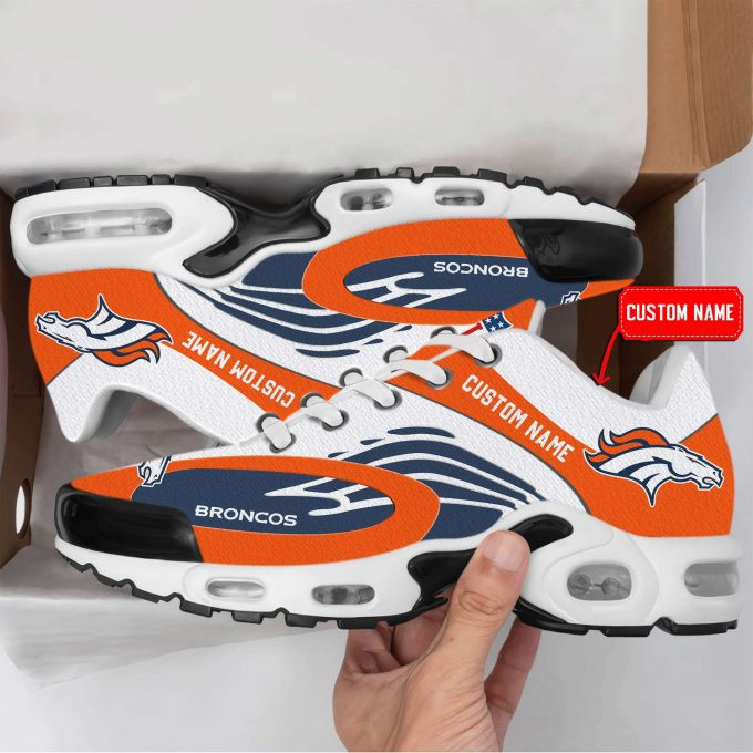 Denver Broncos Custom Name White/orange Shoes Air Cushion Sneakers 1 Denver Broncos Custom Name White/orange Shoes Air Cushion Sneakers