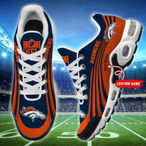 Denver Broncos Personalized Name Team Colors Wave Lines Shoes Air Cushion Sneakers