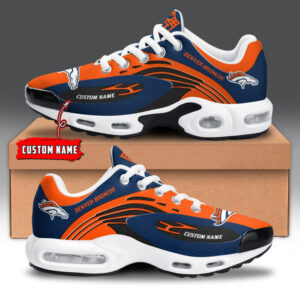 Denver Broncos Personalized Name Team Logo Mix Colors Wave Line Shoes Air Cushion Sneakers