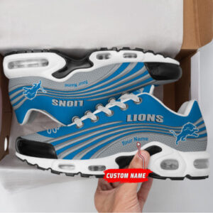 Detroit Lions Personalized Name Team Colors Wave Lines Air Max Shoes Air Cushion Sneakers