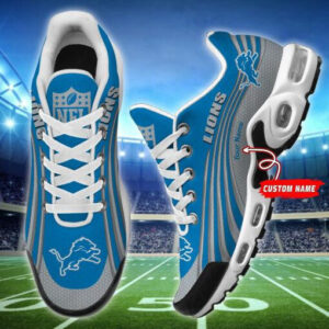 Detroit Lions Personalized Name Team Colors Wave Lines Shoes Air Cushion Sneakers