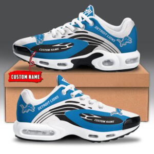 Detroit Lions Personalized Name Team Logo Mix Colors Wave Line Shoes Air Cushion Sneakers