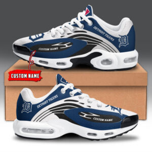 Detroit Tigers Personalized Name Team Logo Mix Colors Wave Line Shoes Air Cushion Sneakers