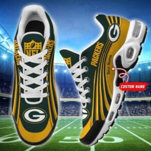 Green Bay Packers Personalized Name Team Colors Wave Lines Air Max Shoes Air Cushion Sneakers