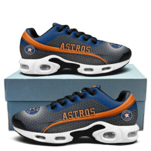 Houston Astros Personalized Name Team Colors Wave Line Beehive Pattern Air Max Shoes Air Cushion Sneakers
