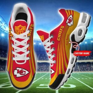 Kansas City Chiefs Personalized Name Team Colors Wave Lines Air Max Shoes Air Cushion Sneakers
