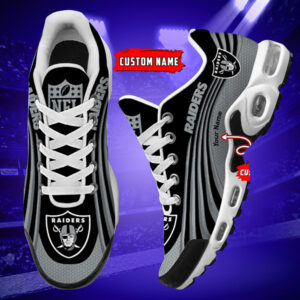 Las Vegas Raiders Personalized Name Team Colors Wave Lines Air Max Shoes Air Cushion Sneakers
