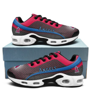 Los Angeles Angels Personalized Name Team Colors Wave Line Beehive Pattern Air Max Shoes Air Cushion Sneakers