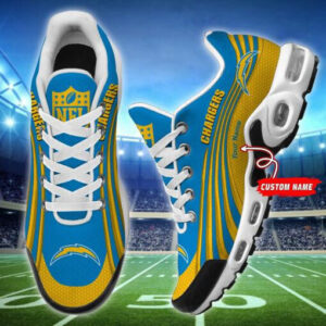 Los Angeles Chargers Personalized Name Team Colors Wave Lines Shoes Air Cushion Sneakers
