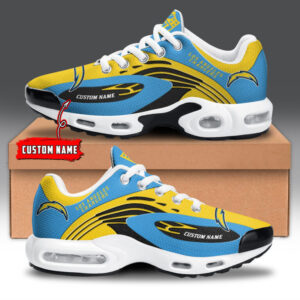 Los Angeles Chargers Personalized Name Team Logo Mix Colors Wave Line Shoes Air Cushion Sneakers