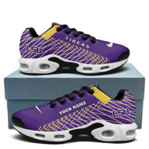 Lsu Personalized Name Team Colors Jagged Lines Shoes Air Cushion Sneakers