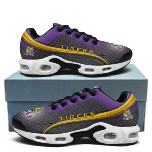 Lsu Personalized Name Team Colors Wave Line Beehive Pattern Shoes Air Cushion Sneakers