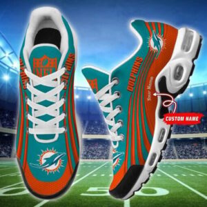 Miami Dolphins Personalized Name Team Colors Wave Lines Air Max Shoes Air Cushion Sneakers