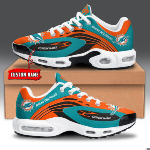 Miami Dolphins Personalized Name Team Logo Mix Colors Wave Line Shoes Air Cushion Sneakers