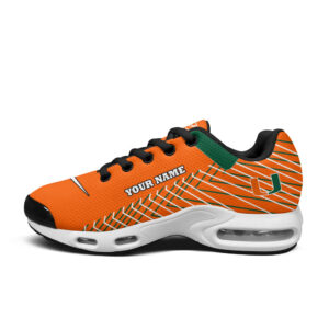 Miami Hurricanes Personalized Name Team Colors Jagged Lines Air Max Shoes Air Cushion Sneakers