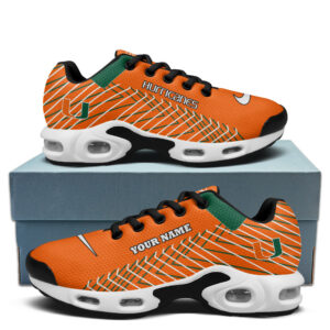 Miami Hurricanes Personalized Name Team Colors Jagged Lines Air Max Shoes Air Cushion Sneakers