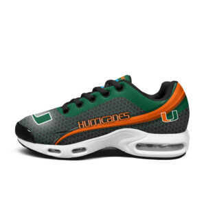 Miami Hurricanes Personalized Name Team Colors Wave Line Beehive Pattern Air Max Shoes Air Cushion Sneakers