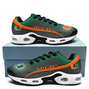Miami Hurricanes Personalized Name Team Colors Wave Line Beehive Pattern Shoes Air Cushion Sneakers