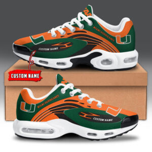 Miami Hurricanes Personalized Name Team Logo Mix Colors Wave Line Air Max Shoes Air Cushion Sneakers