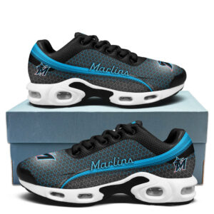 Miami Marlins Personalized Name Team Colors Wave Line Beehive Pattern Shoes Air Cushion Sneakers