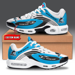 Miami Marlins Personalized Name Team Logo Mix Colors Wave Line Shoes Air Cushion Sneakers