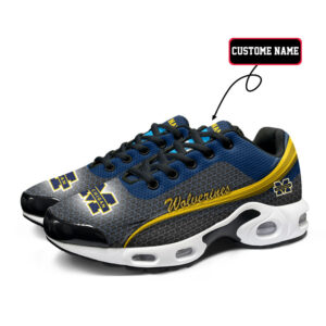 Michigan Personalized Name Team Colors Wave Line Beehive Pattern Air Max Shoes Air Cushion Sneakers
