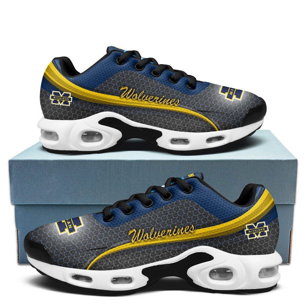 Michigan Personalized Name Team Colors Wave Line Beehive Pattern Shoes Air Cushion Sneakers 1 Michigan Personalized Name Team Colors Wave Line Beehive Pattern Shoes Air Cushion Sneakers