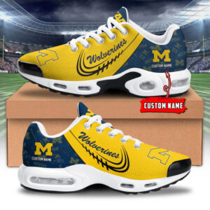 Michigan Wolverines Personalized Name Team Logo Mix Colors Stitch Line Shoes Air Cushion Sneakers