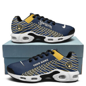 Milwaukee Brewers Personalized Name Team Colors Jagged Lines Shoes Air Cushion Sneakers