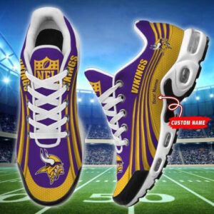 Minnesota Vikings Personalized Name Team Colors Wave Lines Shoes Air Cushion Sneakers