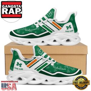 NCAA Custom Name Michigan Wolverines Logo Saint Patrick'S Day Unique Air Max Shoes Air Cushion Sneakers