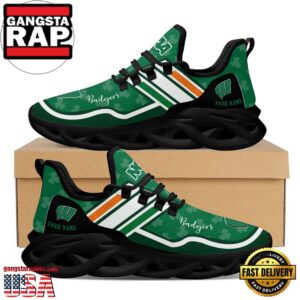 NCAA Custom Name Wisconsin Badgers Logo Saint Patrick'S Day Unique Air Max Shoes Air Cushion Sneakers
