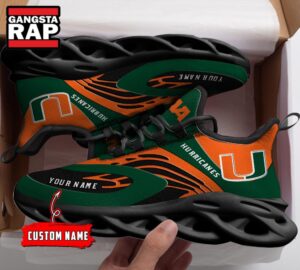 NCAA Miami Hurricanes Sport Logo Team Custom Name Air Max Shoes Air Cushion Sneakers