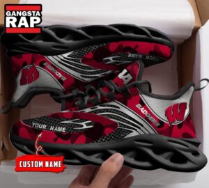 NCAA Wisconsin Badgers Sport Logo Team Custom Name Air Max Shoes Air Cushion Sneakers