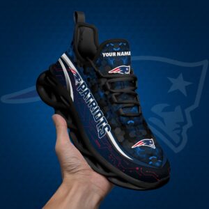 New England Patriots Black Clunky Sneakers Custom Name, Max Soul Shoes, Sport Gifts
