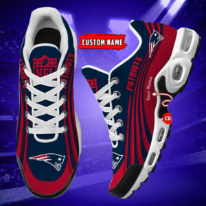 New England Patriots Personalized Name Team Colors Wave Lines Air Max Shoes Air Cushion Sneakers