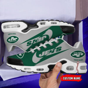 New York Jets Custom Name Green/gray Air Max Shoes Air Cushion Sneakers
